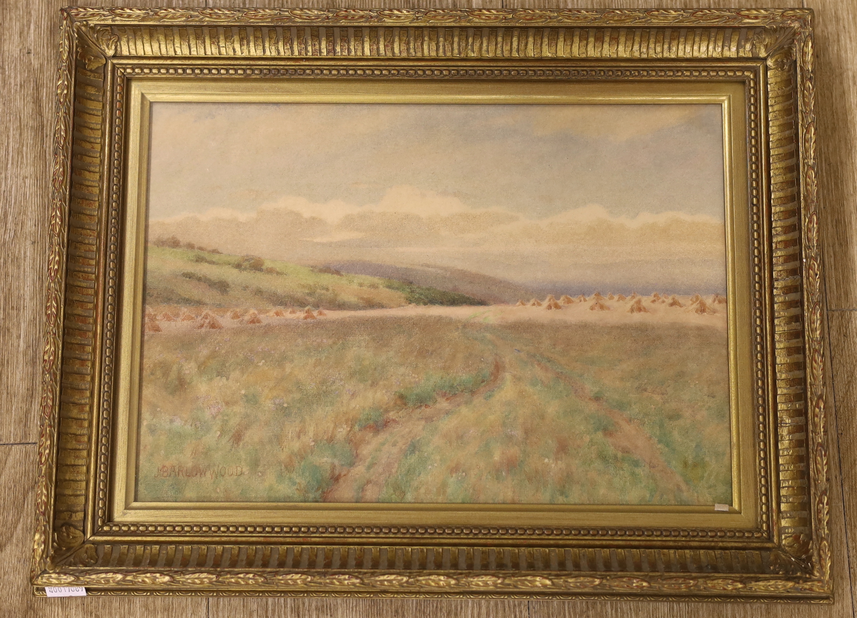 John Barlow Wood (1862–1949), watercolour, 'At the edge of the cornfield', together with a pencil sketch of a river landscape, indistinctly monogrammed, largest 22 x 33cm